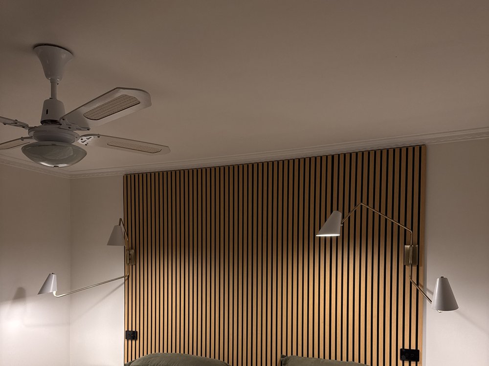 Bedroom lighting upgrade in Dromana — wall-mounted reading lights and ceiling fan